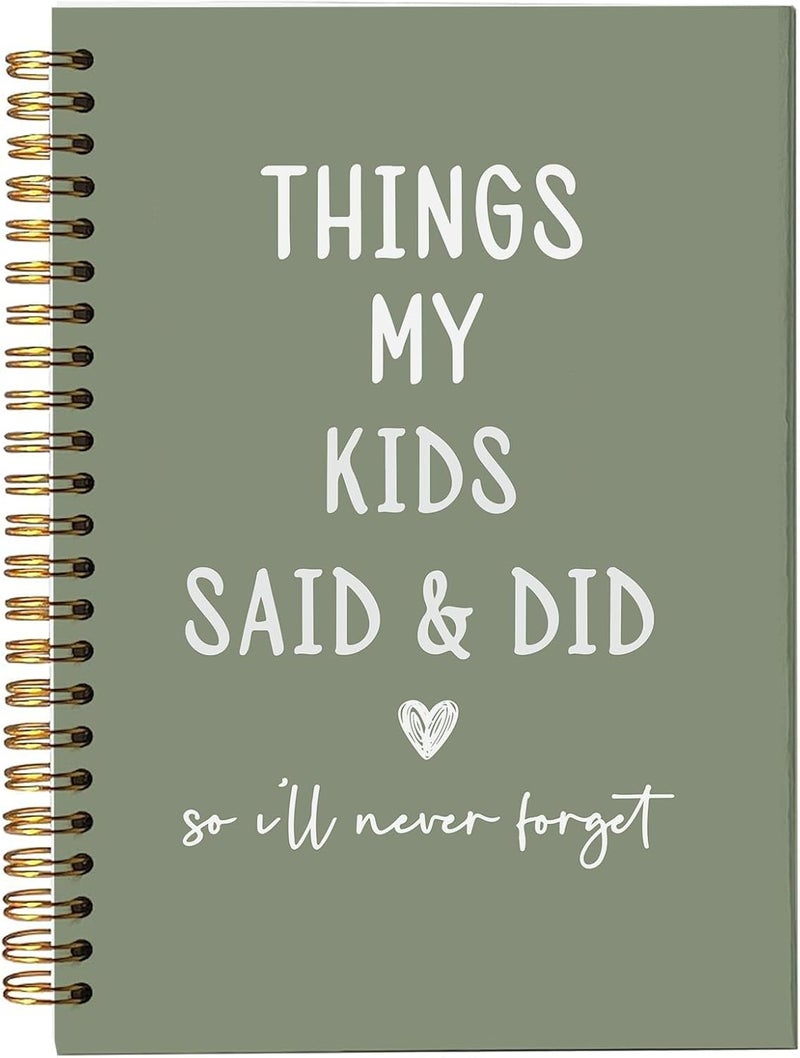 bitCNY Things My Kids Said & Did Notebook – Funny Quote Memory Journal for Parents – Sage Green and White Design, Keepsake for Moms and Dads - 5.5x8.3 Inch (White Characters) 314 - Image 1